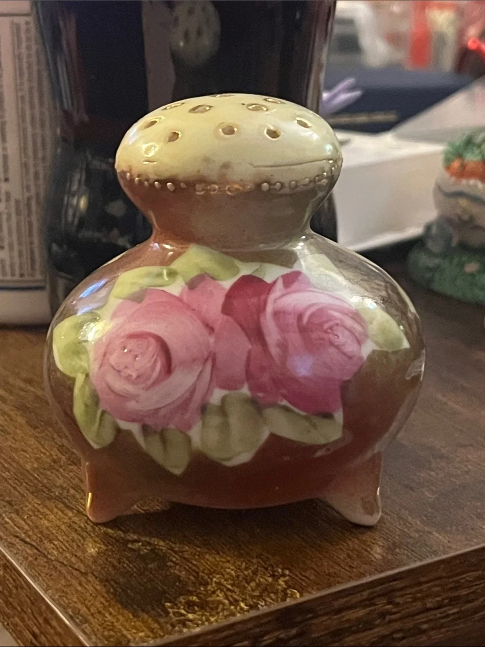 Hand-Painted Pink Rose Ceramic Salt Shaker - Floral Home Accent 350